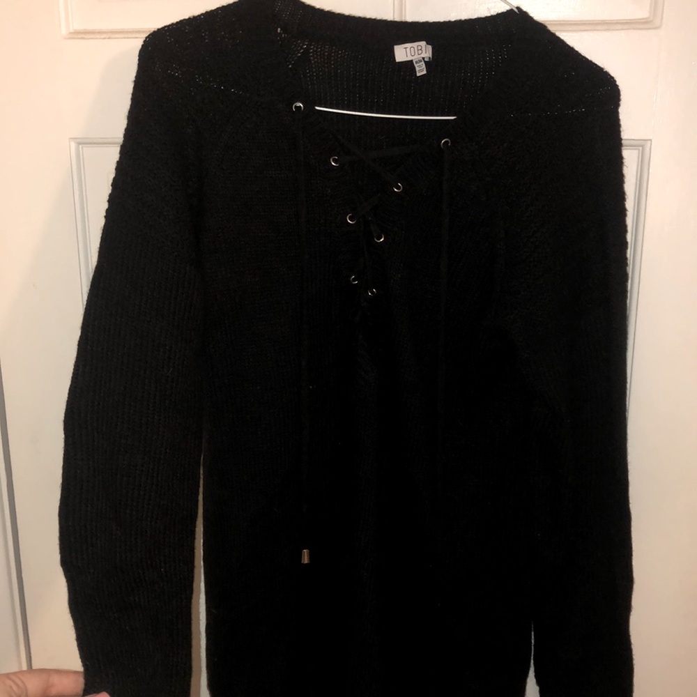 Black lace up sweater dress M